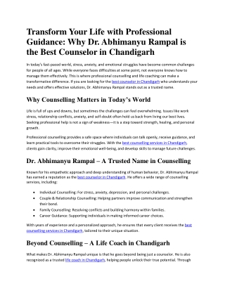 Transform Your Life with Professional Guidance: Why Dr. Abhimanyu Rampal is the