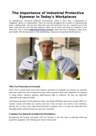 The Importance of Industrial Protective Eyewear in Today’s Workplaces