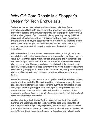 Why Gift Card Resale is a Shopper’s Dream for Tech Enthusiasts