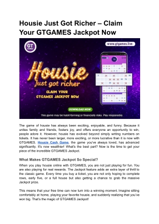 Housie Just Got Richer – Claim Your GTGAMES Jackpot Now