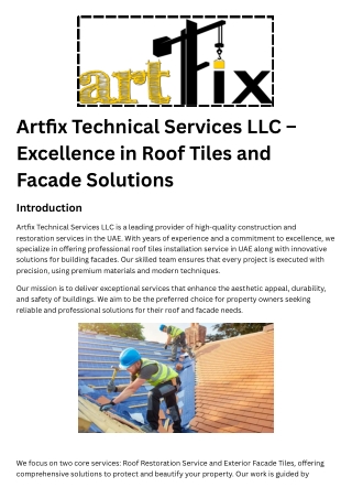 Artfix Technical Services LLC – Excellence in Roof Tiles and Facade Solutions