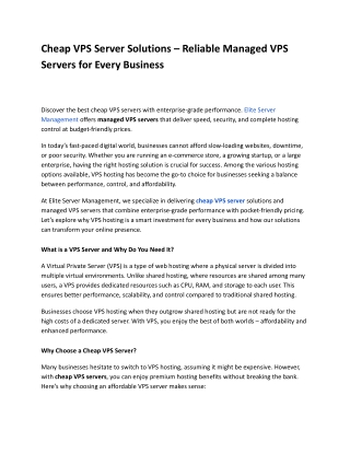 Cheap VPS Server Solutions – Reliable Managed VPS Servers for Every Business