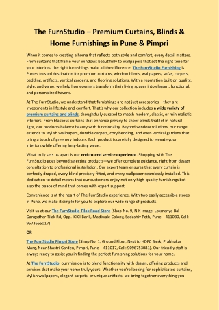 The FurnStudio – Premium Curtains, Blinds & Home Furnishings in Pune & Pimpri