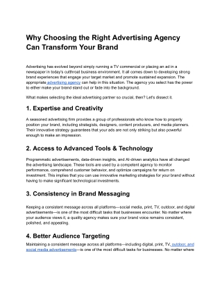 Why Choosing the Right Advertising Agency Can Transform Your Brand