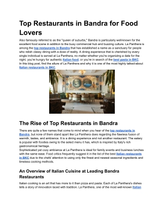 Top Restaurants in Bandra for Food Lovers