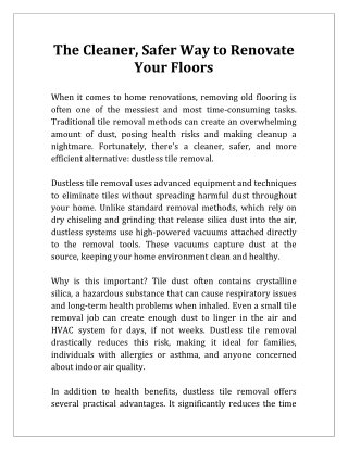 Dustless Tile Removal