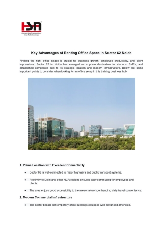 Key Advantages of Renting Office Space in Sector 62 Noida