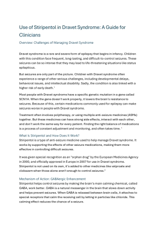 Use of Stiripentol in Dravet Syndrome A Guide for Clinicians