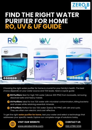Find the Right water purifier for home  RO, UV & UF Guide
