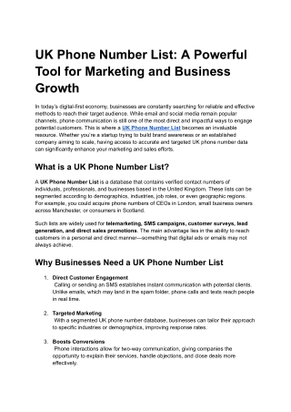 UK Phone Number List: A Powerful Tool for Marketing and Business Growth