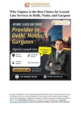 Why Gigmax is the Best Choice for Leased Line Services in Delhi, Noida, and Gurgaon