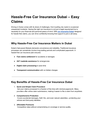 Hassle-Free Car Insurance Dubai – Easy Claims
