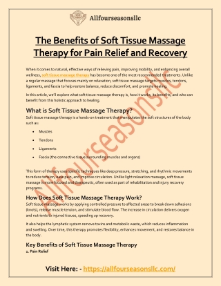 The Benefits of Soft Tissue Massage Therapy for Pain Relief and Recovery