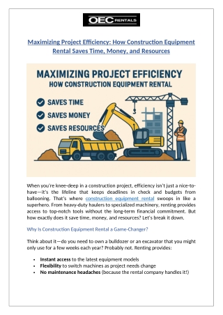 Maximizing Project Efficiency How Construction Equipment Rental Saves Time, Money, and Resources