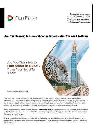 Are You Planning to Film a Shoot in Dubai Rules You Need To Know