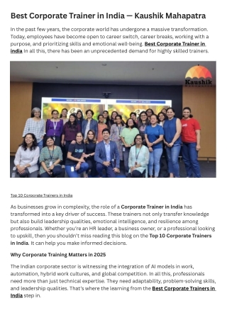 Best Corporate Trainer in India — Kaushik Mahapatra