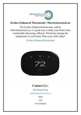 Ecobee Enhanced Thermostat | Thewirelesscircle.ae