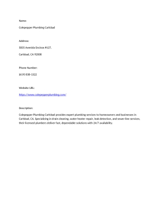 Colepepper Plumbing Carlsbad