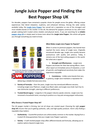 Jungle Juice Popper and Finding the Best Popper Shop UK