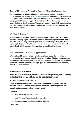 Types of 3D Scanners: A Complete Guide to 3D Scanning Technologies