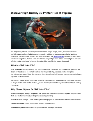 3D Printer File Downloads | Stlplaza - High-Quality STL Models