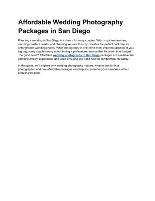 Affordable Wedding Photography Packages in San Diego