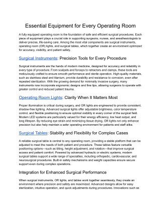 Essential Equipment for Every Operating Room