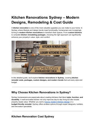 Kitchen Renovations Sydney – Modern Designs, Remodeling & Cost Guide