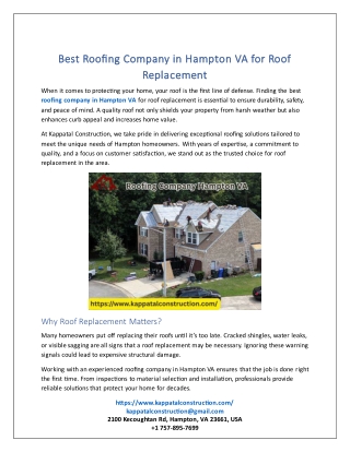 Best Roofing Company in Hampton VA for Roof Replacement