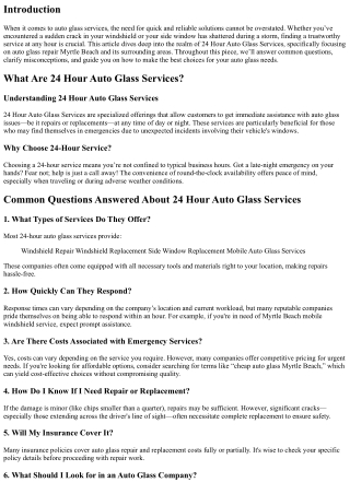 Common Questions Answered About 24 Hour Auto Glass Services