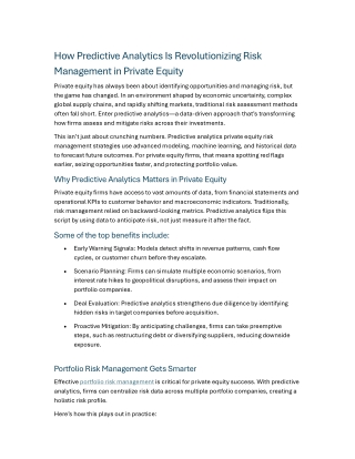 How Predictive Analytics Is Revolutionizing Risk Management in Private Equity