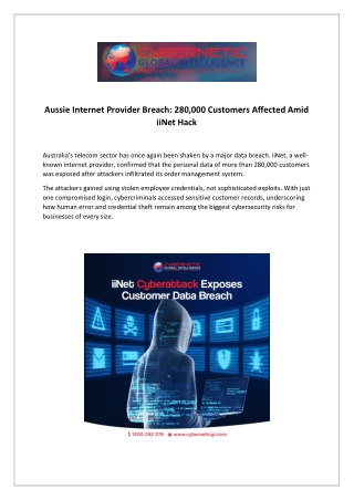 Aussie Internet Provider Breach: 280,000 Customers Affected Amid iiNet Hack