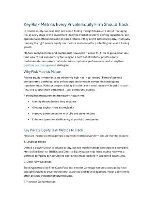 Key Risk Metrics Every Private Equity Firm Should Track