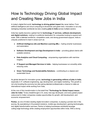 How Is Technology Driving Global Impact and Creating New Jobs in India