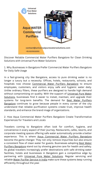 Aqua Commercial Water Purifiers in Bangalore