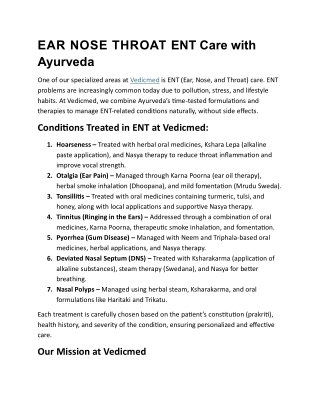 EAR NOSE THROAT ENT Care with Ayurveda