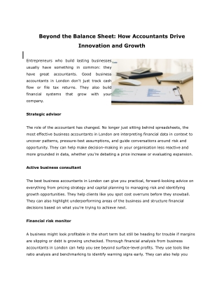 Beyond the Balance Sheet How Accountants Drive Innovation and Growth