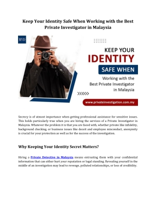 Keep Your Identity Safe When Working With the Best Private Investigator in Malaysia