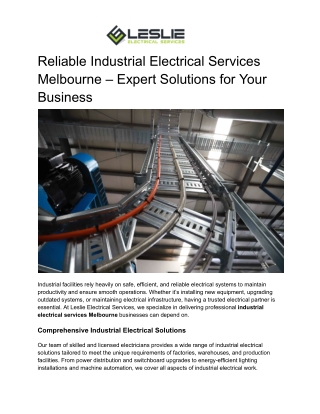 Reliable Industrial Electrical Services Melbourne – Expert Solutions for Your Business