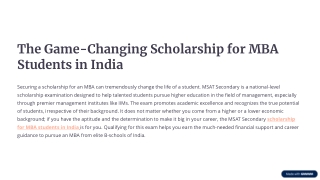 The Game-Changing Scholarship for MBA Students in India