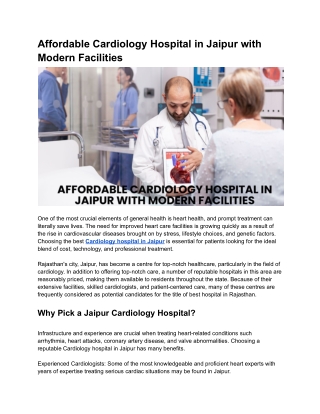 Affordable Cardiology Hospital in Jaipur with Modern Facilities