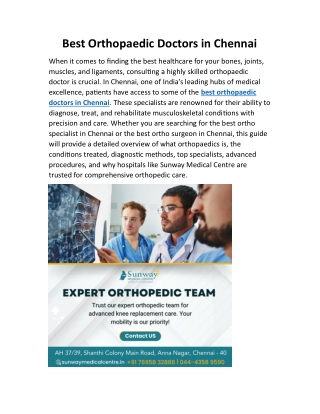 Best Orthopaedic Doctors in Chennai