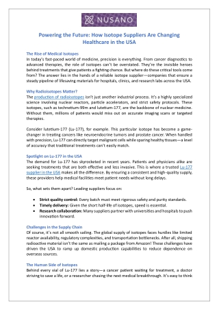 Powering the Future: How Isotope Suppliers Are Changing Healthcare in the USA