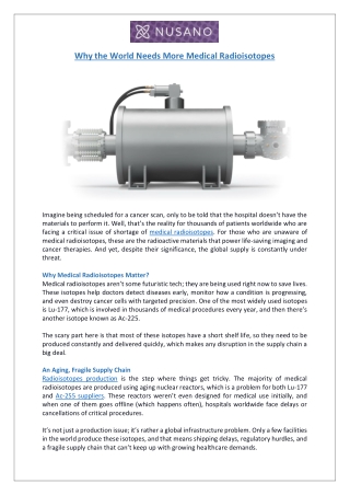 Why the World Needs More Medical Radioisotopes