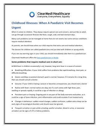 Childhood Illnesses When A Paediatric Visit Becomes Urgent