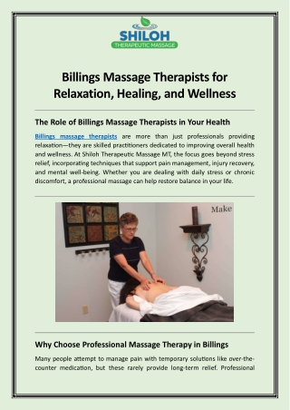 Billings Massage Therapists for Relaxation, Healing, and Wellness