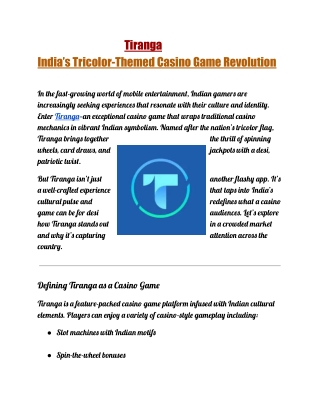 Tiranga – India’s Tricolor-Themed Casino Game Revolution