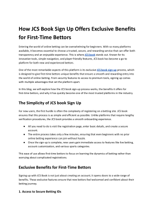 How JCS Book Sign Up Offers Exclusive Benefits for First-Time Bettors