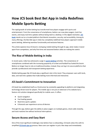 How JCS book Best Bet App in India Redefines Mobile Sports Betting