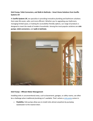 Sink Pumps, Toilet Connectors, and Walk-In Bathtubs – Smart Home Solutions from Saniflo Systems UK